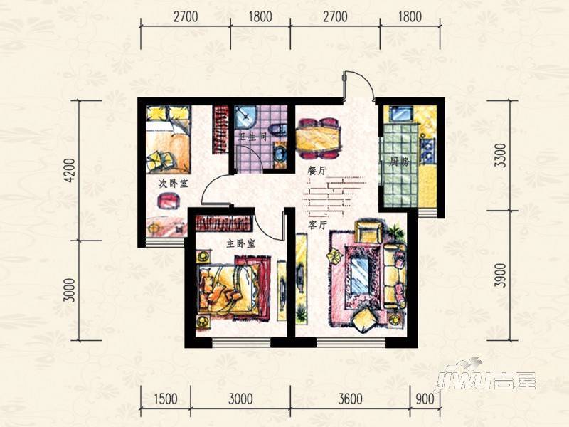 朝阳新苑2室1厅1卫74.5㎡户型图