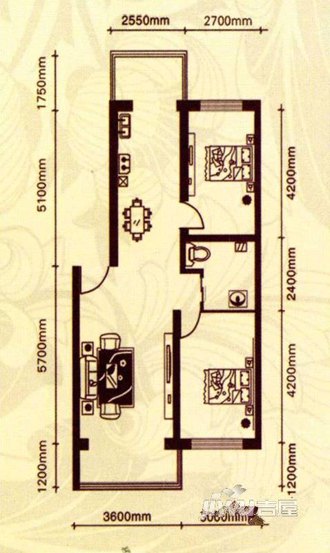 名华世纪家园2室2厅1卫86㎡户型图