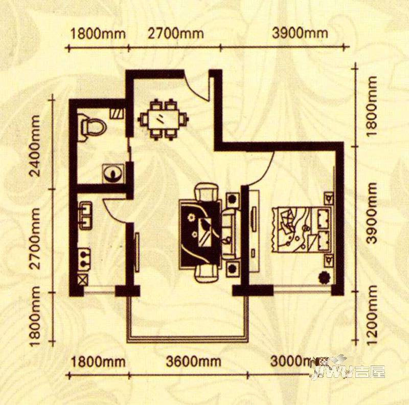 名华世纪家园1室2厅1卫55㎡户型图