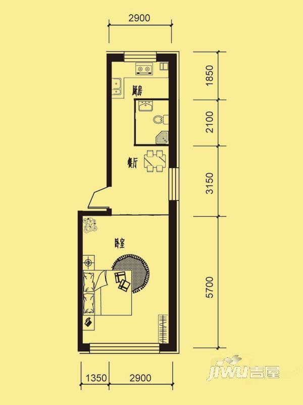 西域明珠1室1厅1卫56㎡户型图