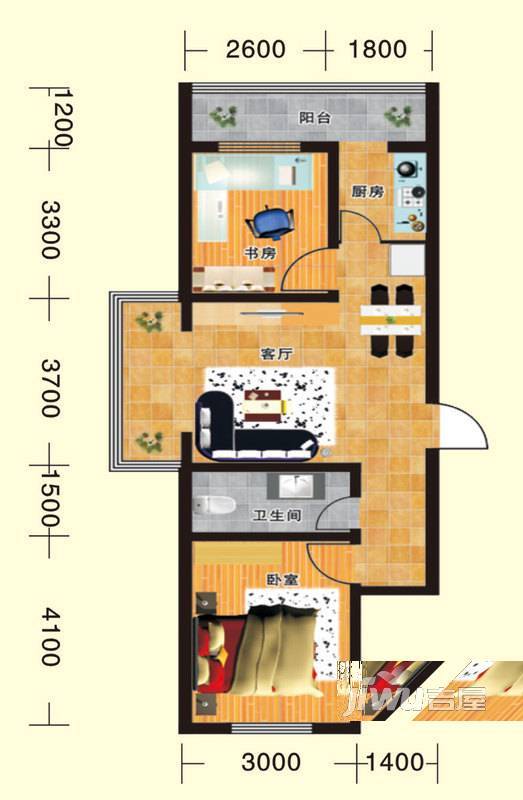 翔达馨港湾2室1厅1卫82.9㎡户型图