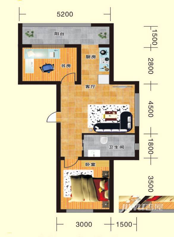 翔达馨港湾2室2厅1卫79.3㎡户型图