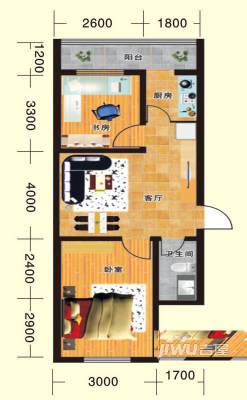 翔达馨港湾2室2厅1卫77.6㎡户型图