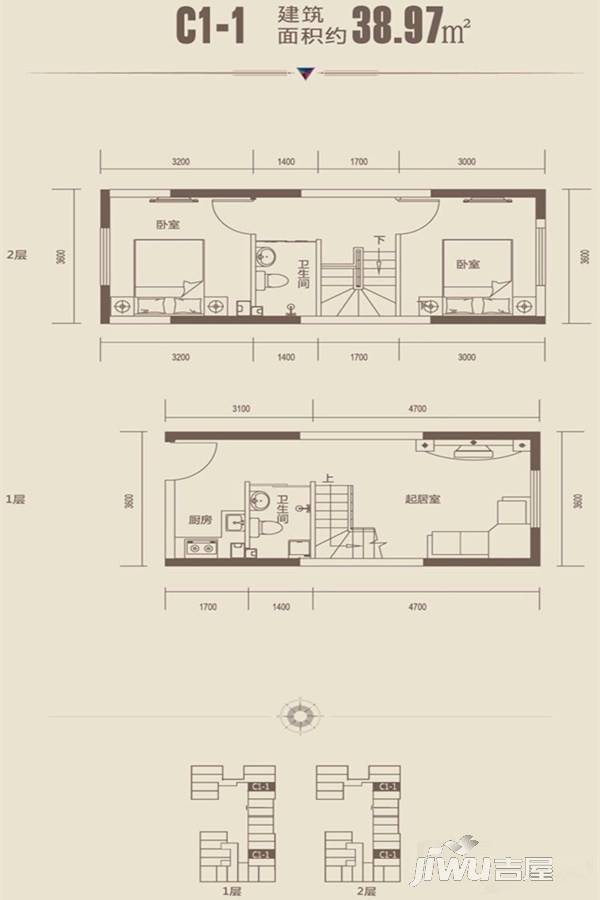 筑石松花江新城2室1厅1卫39㎡户型图