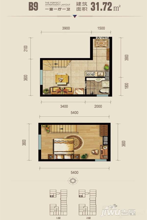 筑石松花江新城1室1厅1卫31.7㎡户型图