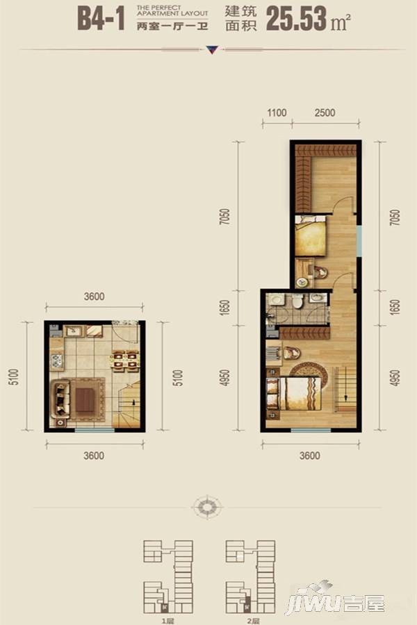 筑石松花江新城2室1厅1卫25.5㎡户型图