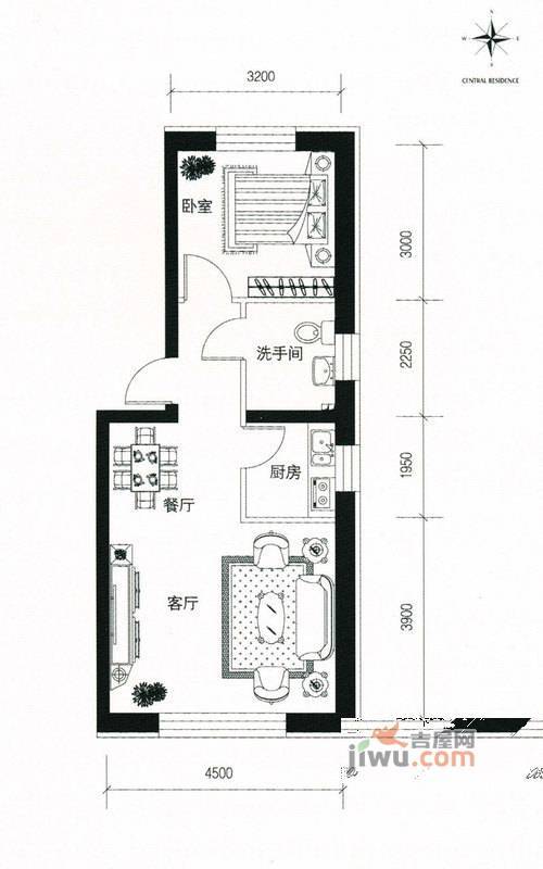 华隆雾凇福苑1室2厅1卫55.4㎡户型图