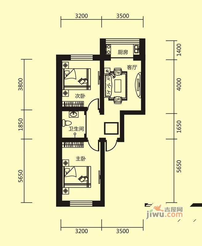 江岸龙苑2室2厅1卫71㎡户型图