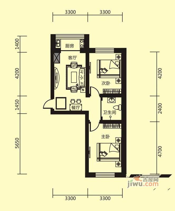 江岸龙苑2室2厅1卫73㎡户型图