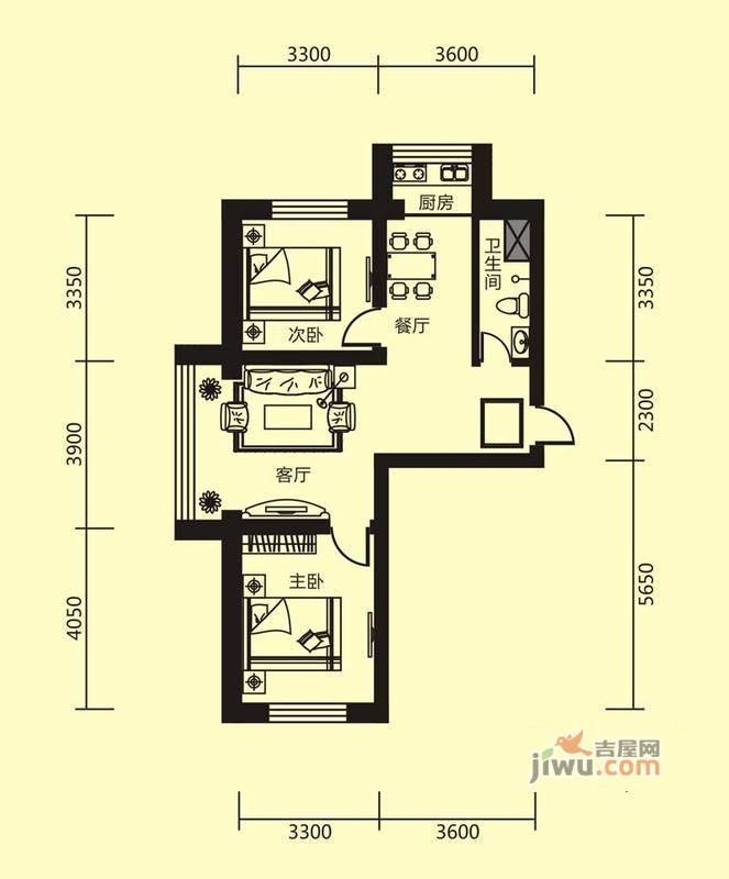 江岸龙苑2室2厅1卫79㎡户型图