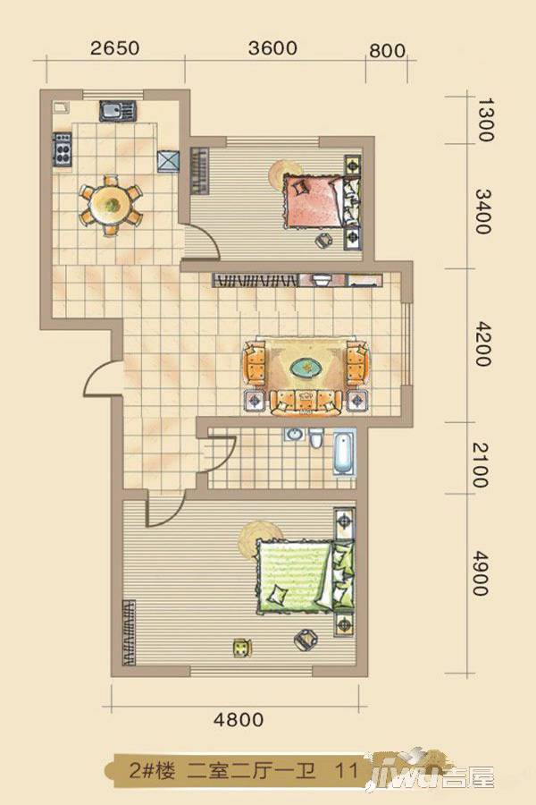 大林兴隆家园2室2厅1卫111.1㎡户型图