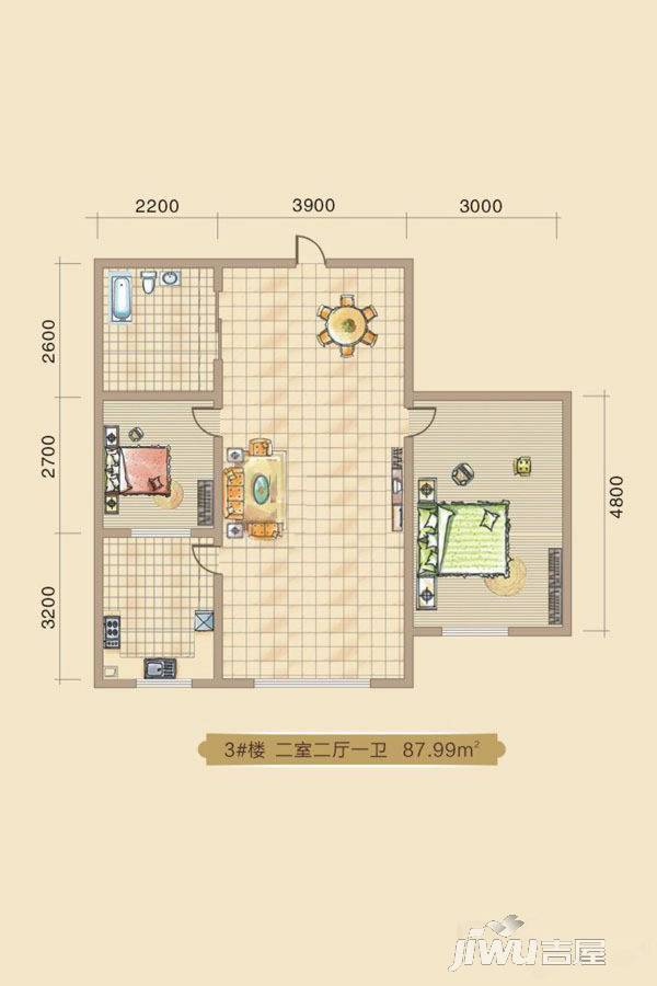 大林兴隆家园2室2厅1卫88㎡户型图