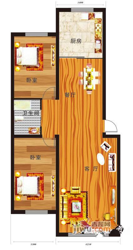 众泰宜居2室2厅1卫137.2㎡户型图