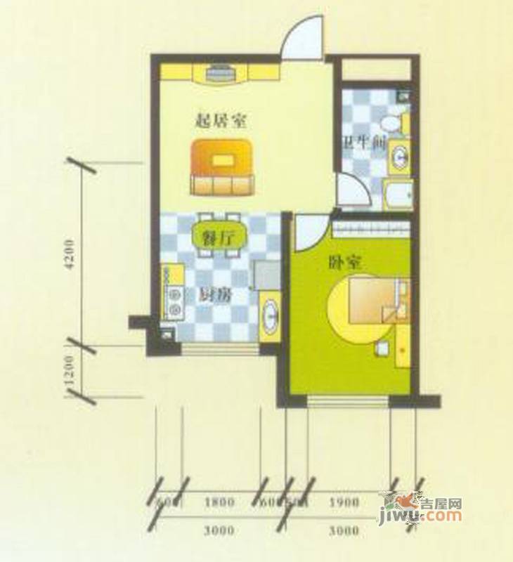 嘉和雅苑1室1厅1卫57㎡户型图