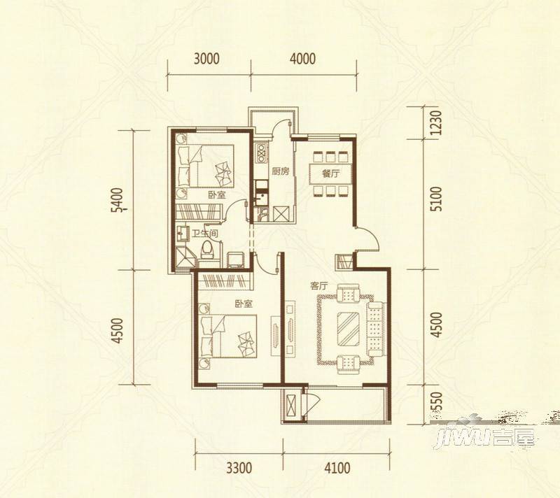 龙城帝景2室2厅1卫89㎡户型图