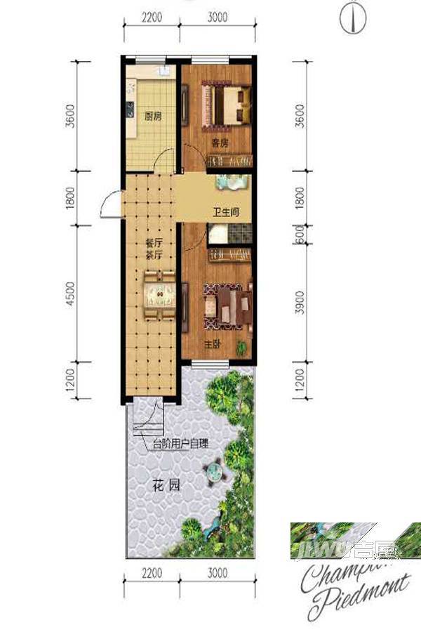 西山香麓2室1厅1卫71㎡户型图