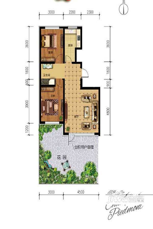 西山香麓2室1厅1卫84㎡户型图