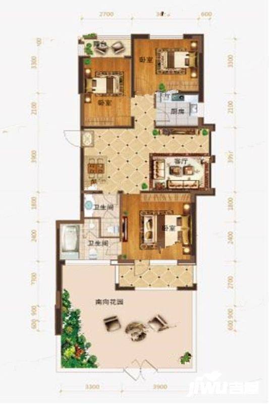 神农°温泉小镇3室2厅2卫115㎡户型图