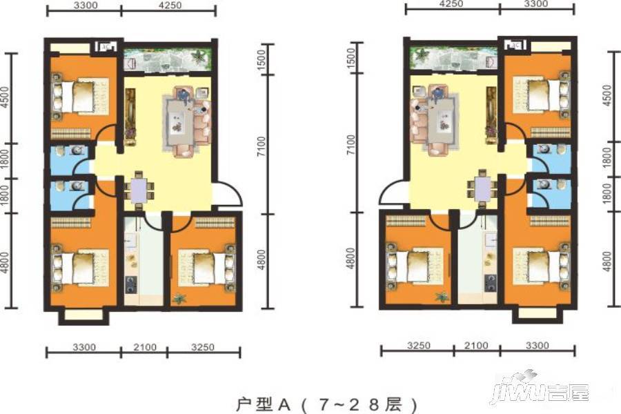 福润茗居3室2厅2卫138㎡户型图