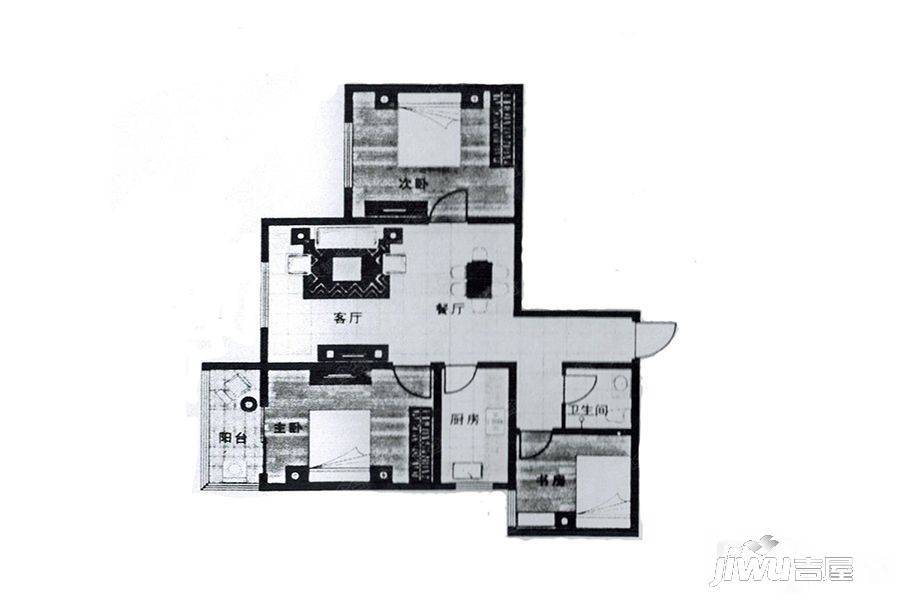 双保凤凰城3室2厅1卫96.8㎡户型图