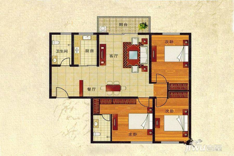 双保凤凰城3室2厅2卫135.1㎡户型图