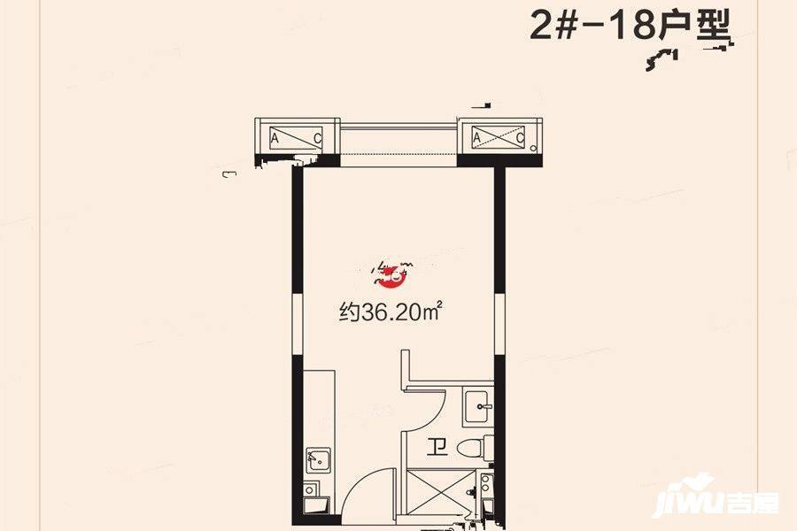 咸阳恒大帝景1室1厅1卫36.2㎡户型图