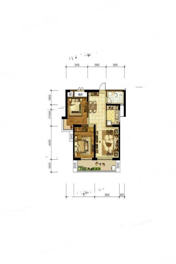 中华世纪城2室2厅1卫90.4㎡户型图