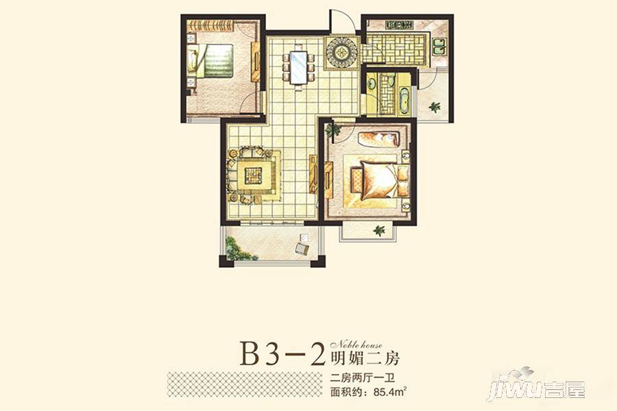 中辰万和城2室2厅1卫85.4㎡户型图