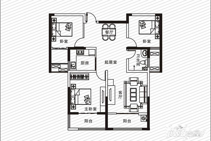 四季理想城3室2厅1卫109.3㎡户型图