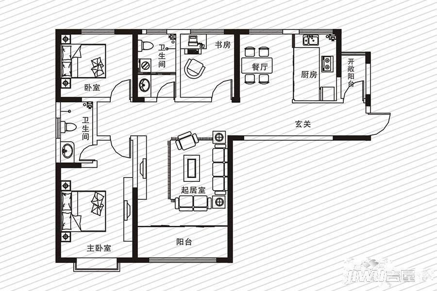 四季理想城3室2厅2卫141㎡户型图