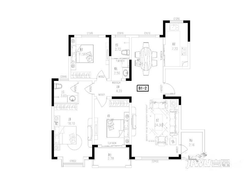 康桥半岛4室2厅2卫户型图