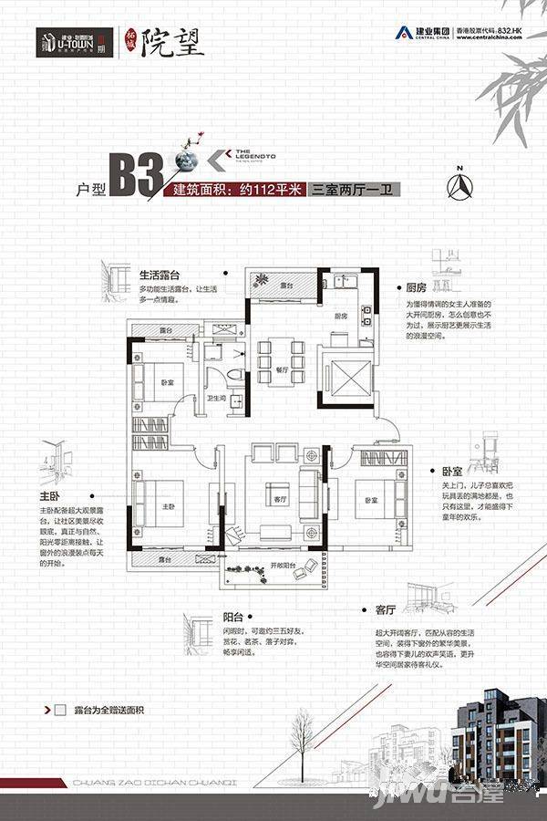 建业联盟新城（柘城)3室2厅1卫112㎡户型图