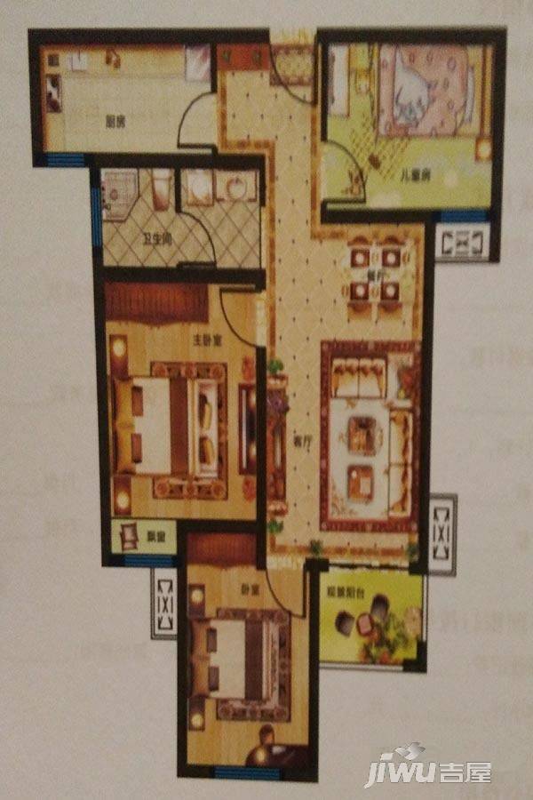 明珠学府社区3室2厅1卫100㎡户型图