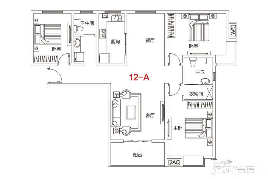 宜必思酒店式公寓3室2厅2卫138㎡户型图