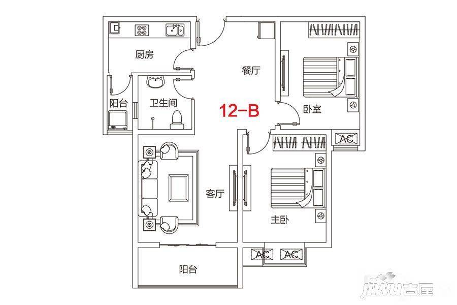 宜必思酒店式公寓2室2厅1卫89㎡户型图