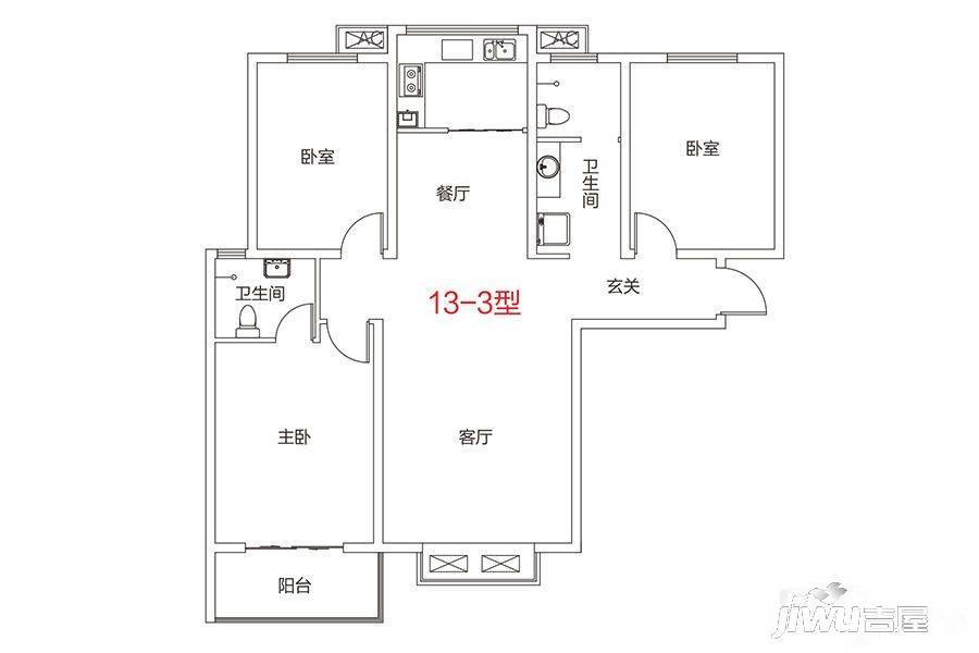 宜必思酒店式公寓3室2厅2卫130㎡户型图