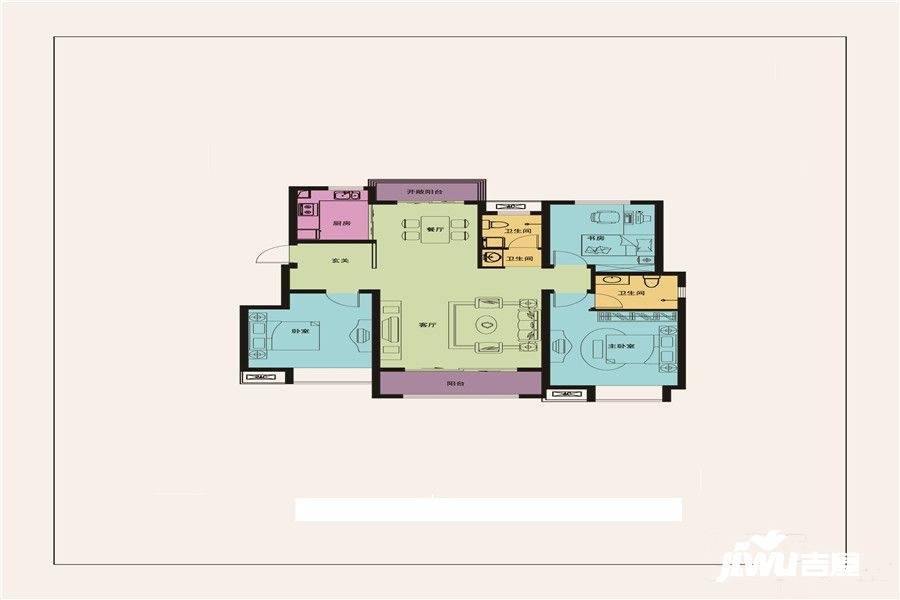 金鑫英伦印象3室2厅2卫129㎡户型图