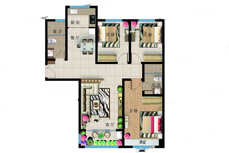 远洋新天地3室2厅2卫135㎡户型图