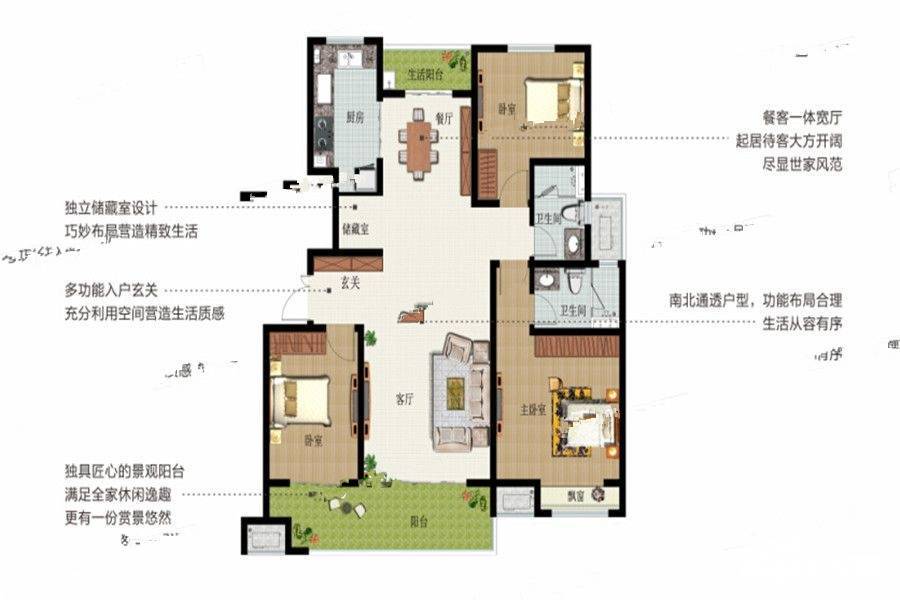 建业幸福里3室2厅2卫144㎡户型图