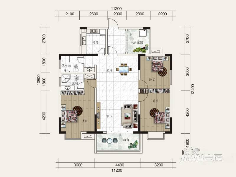 华银天际二期3室2厅2卫126.4㎡户型图