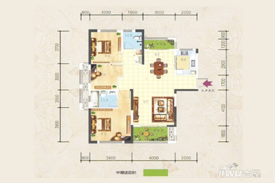 绿地中央花园3室2厅2卫128㎡户型图