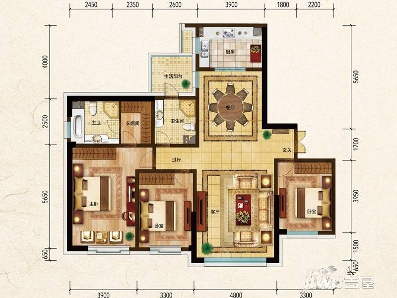 中隆国际嘉熙中心3室2厅2卫150㎡户型图