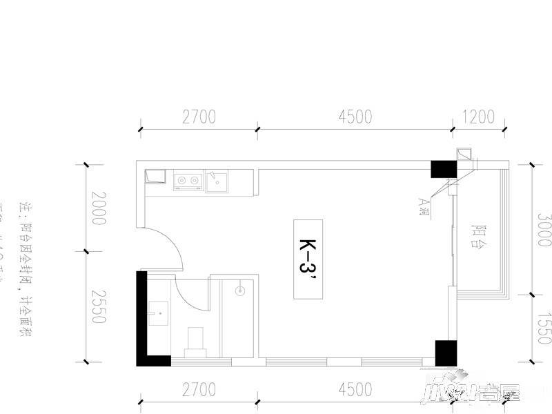 五矿龙湾国际社区1室1厅1卫49㎡户型图