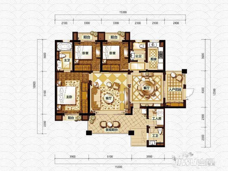 楚天逸品4室2厅3卫161.3㎡户型图