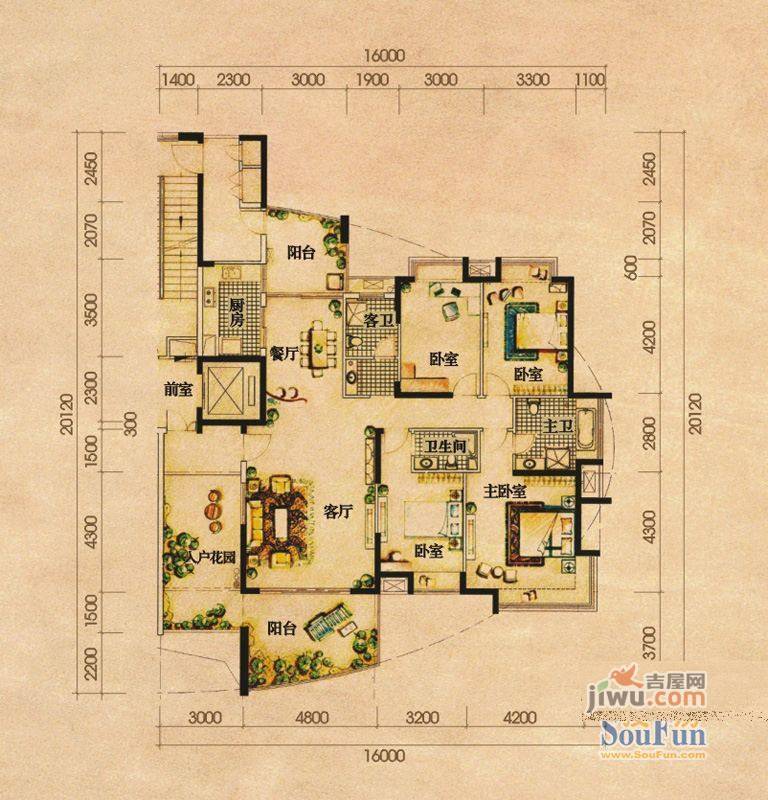 藏珑湖上国际社区4室2厅2卫200㎡户型图