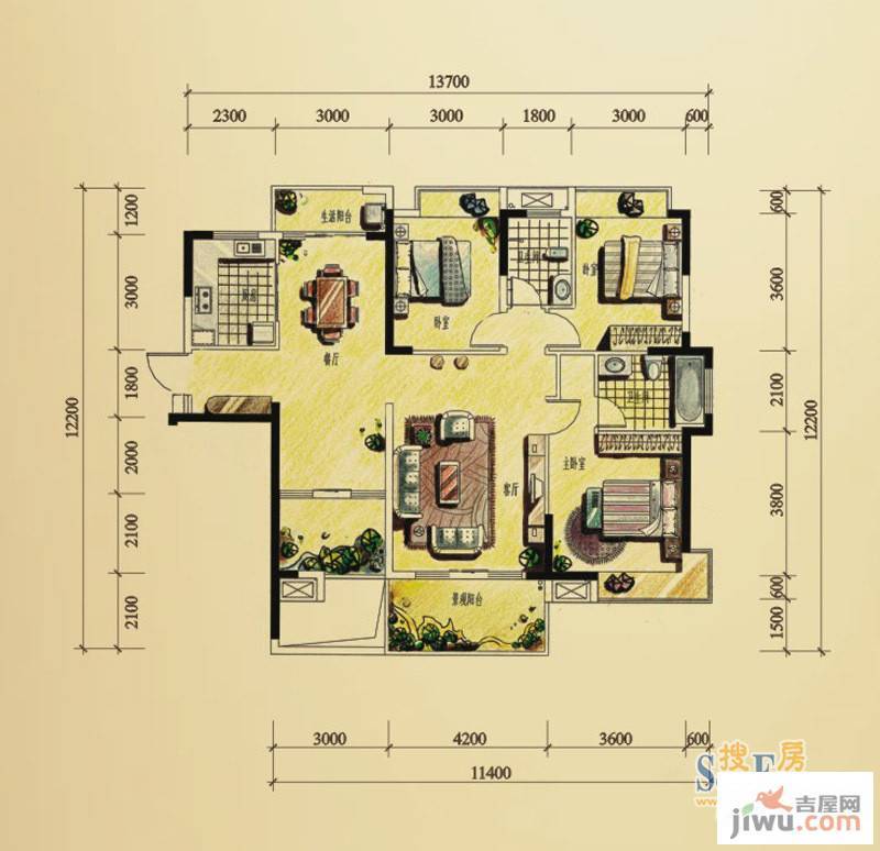 藏珑湖上国际社区3室2厅2卫140㎡户型图