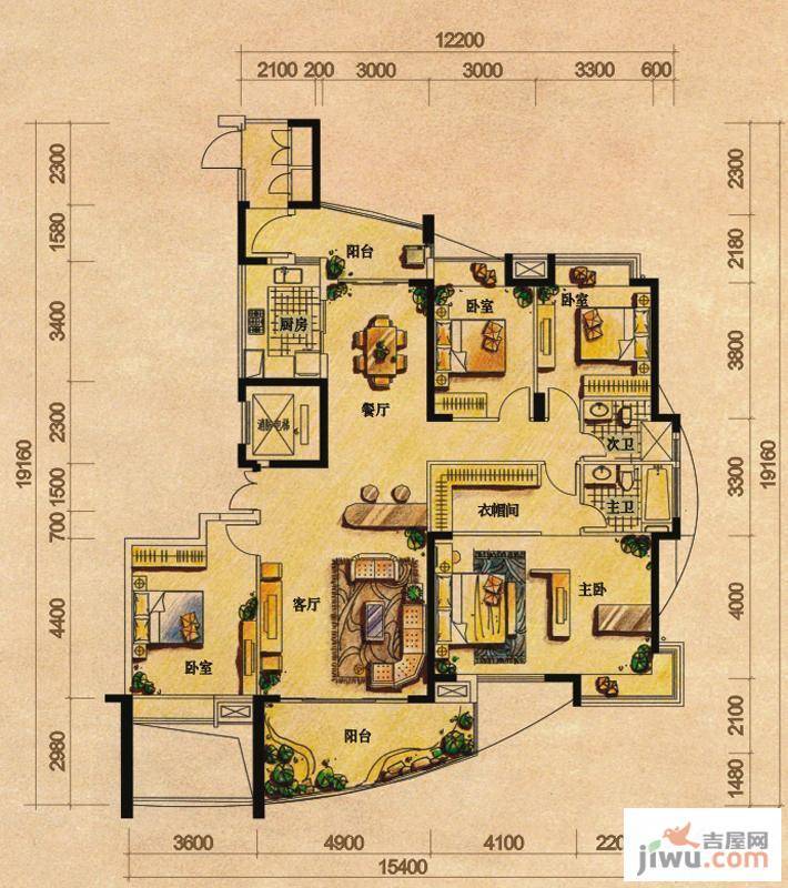 藏珑湖上国际社区4室2厅2卫188㎡户型图