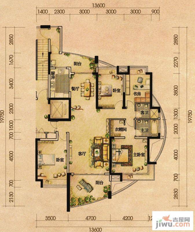 藏珑湖上国际社区4室2厅2卫188㎡户型图