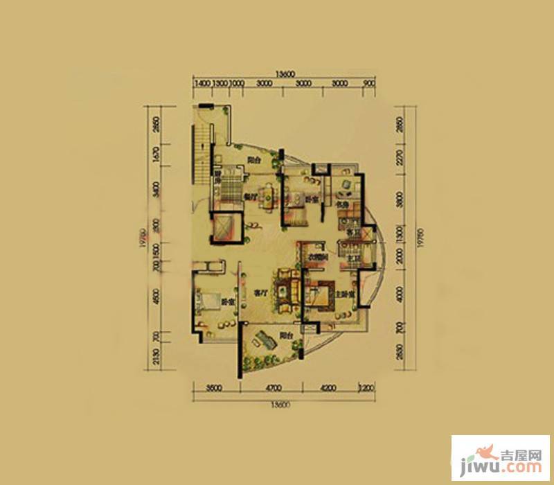 藏珑湖上国际社区4室2厅2卫205㎡户型图