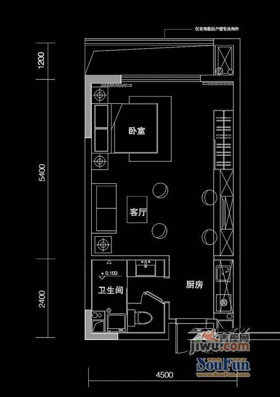 第一湾1室1厅1卫44.5㎡户型图